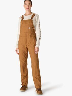 Carhartt Bib Overalls Women L Brown Utility Workwear Carpenter Dungarees